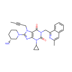 CC#CCn1c(N2CCC[C@@H](N)C2)nc2c1c(=O)n(Cc1nc(C)cc3ccccc13)c(=O)n2C1CC1 ZINC000038578186