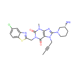 CC#CCn1c(N2CCC[C@@H](N)C2)nc2c1c(=O)n(Cc1nc3cc(Cl)ccc3s1)c(=O)n2C ZINC000207326731