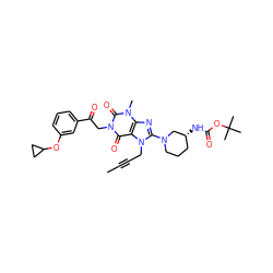 CC#CCn1c(N2CCC[C@@H](NC(=O)OC(C)(C)C)C2)nc2c1c(=O)n(CC(=O)c1cccc(OC3CC3)c1)c(=O)n2C ZINC000144284728