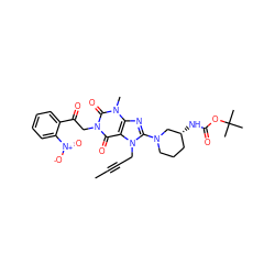 CC#CCn1c(N2CCC[C@@H](NC(=O)OC(C)(C)C)C2)nc2c1c(=O)n(CC(=O)c1ccccc1[N+](=O)[O-])c(=O)n2C ZINC000114291722