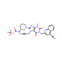 CC#CCn1c(N2CCC[C@@H](NC(=O)OC(C)(C)C)C2)nc2c1c(=O)n(Cc1cc(C#N)c3ccccc3n1)c(=O)n2C ZINC000145113914