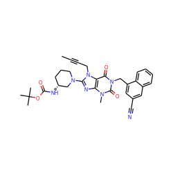 CC#CCn1c(N2CCC[C@@H](NC(=O)OC(C)(C)C)C2)nc2c1c(=O)n(Cc1cc(C#N)cc3ccccc13)c(=O)n2C ZINC000146095701