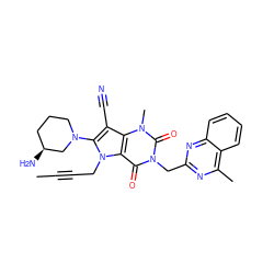 CC#CCn1c(N2CCC[C@H](N)C2)c(C#N)c2c1c(=O)n(Cc1nc(C)c3ccccc3n1)c(=O)n2C ZINC000073281031