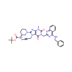 CC#CCn1c(N2CCC[C@H](NC(=O)OC(C)(C)C)C2)nc2c1c(=O)n(Cc1nc(NCc3ccccc3)c3ccccc3n1)c(=O)n2C ZINC000164378743