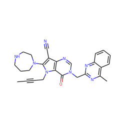 CC#CCn1c(N2CCCNCC2)c(C#N)c2ncn(Cc3nc(C)c4ccccc4n3)c(=O)c21 ZINC000073280336