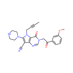 CC#CCn1c(N2CCNCC2)c(C#N)c2ncn(CC(=O)c3cccc(OC)c3)c(=O)c21 ZINC000073276161