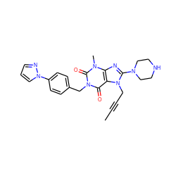 CC#CCn1c(N2CCNCC2)nc2c1c(=O)n(Cc1ccc(-n3cccn3)cc1)c(=O)n2C ZINC000473248097