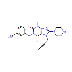 CC#CCn1c(N2CCNCC2)nc2c1c(=O)n(Cc1cccc(C#N)c1)c(=O)n2C ZINC000142481003