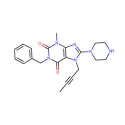 CC#CCn1c(N2CCNCC2)nc2c1c(=O)n(Cc1ccccc1)c(=O)n2C ZINC000142439560