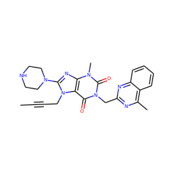 CC#CCn1c(N2CCNCC2)nc2c1c(=O)n(Cc1nc(C)c3ccccc3n1)c(=O)n2C ZINC000011687265