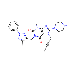 CC#CCn1c(N2CCNCC2)nc2c1c(=O)n(Cc1nn(-c3ccccc3)nc1C)c(=O)n2C ZINC000473249918