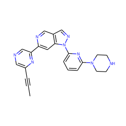 CC#Cc1cncc(-c2cc3c(cn2)cnn3-c2cccc(N3CCNCC3)n2)n1 ZINC000224865769