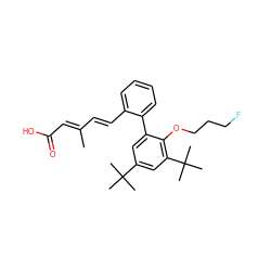 CC(/C=C/c1ccccc1-c1cc(C(C)(C)C)cc(C(C)(C)C)c1OCCCF)=C\C(=O)O ZINC000013527145