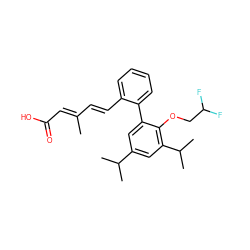 CC(/C=C/c1ccccc1-c1cc(C(C)C)cc(C(C)C)c1OCC(F)F)=C\C(=O)O ZINC000013527155