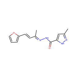 CC(/C=C/c1ccco1)=N\NC(=O)c1cc(C)n[nH]1 ZINC000018241811