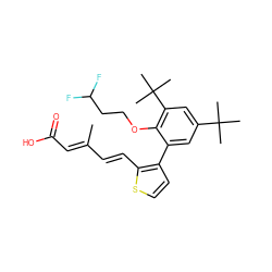 CC(/C=C/c1sccc1-c1cc(C(C)(C)C)cc(C(C)(C)C)c1OCCC(F)F)=C\C(=O)O ZINC000013527172