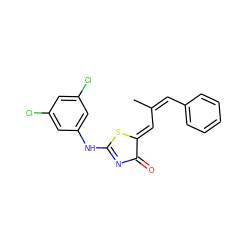 CC(=C/c1ccccc1)/C=C1\SC(Nc2cc(Cl)cc(Cl)c2)=NC1=O ZINC000001749514