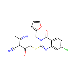 CC(=N)C(C#N)C(=O)CSc1nc2cc(Cl)ccc2c(=O)n1Cc1ccco1 ZINC000101888166