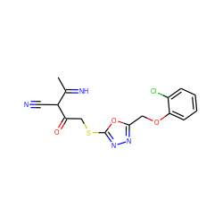 CC(=N)C(C#N)C(=O)CSc1nnc(COc2ccccc2Cl)o1 ZINC000101873604