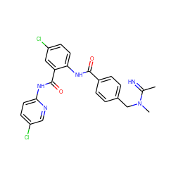 CC(=N)N(C)Cc1ccc(C(=O)Nc2ccc(Cl)cc2C(=O)Nc2ccc(Cl)cn2)cc1 ZINC000028110512