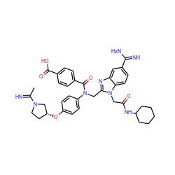 CC(=N)N1CC[C@@H](Oc2ccc(N(Cc3nc4cc(C(=N)N)ccc4n3CC(=O)NC3CCCCC3)C(=O)c3ccc(C(=O)O)cc3)cc2)C1 ZINC000028375348