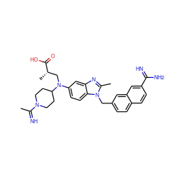 CC(=N)N1CCC(N(C[C@H](C)C(=O)O)c2ccc3c(c2)nc(C)n3Cc2ccc3ccc(C(=N)N)cc3c2)CC1 ZINC000028087961