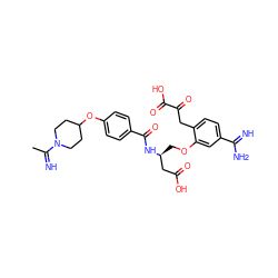 CC(=N)N1CCC(Oc2ccc(C(=O)N[C@@H](COc3cc(C(=N)N)ccc3CC(=O)C(=O)O)CC(=O)O)cc2)CC1 ZINC000004394268