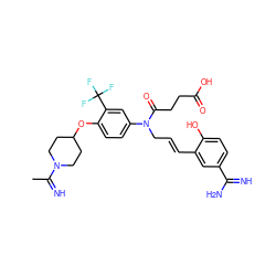 CC(=N)N1CCC(Oc2ccc(N(C/C=C/c3cc(C(=N)N)ccc3O)C(=O)CCC(=O)O)cc2C(F)(F)F)CC1 ZINC000028756762