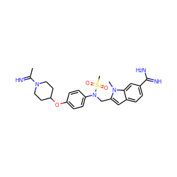 CC(=N)N1CCC(Oc2ccc(N(Cc3cc4ccc(C(=N)N)cc4n3C)S(C)(=O)=O)cc2)CC1 ZINC000013487640