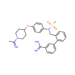 CC(=N)N1CCC(Oc2ccc(N(Cc3ccccc3-c3cccc(C(=N)N)c3)S(C)(=O)=O)cc2)CC1 ZINC000013487642