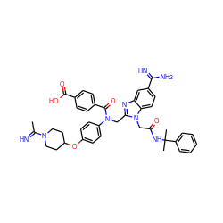 CC(=N)N1CCC(Oc2ccc(N(Cc3nc4cc(C(=N)N)ccc4n3CC(=O)NC(C)(C)c3ccccc3)C(=O)c3ccc(C(=O)O)cc3)cc2)CC1 ZINC000028378506