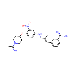 CC(=N)N1CCC(Oc2ccc(NC/C(C)=C/c3cccc(C(=N)N)c3)cc2[N+](=O)[O-])CC1 ZINC000013441107