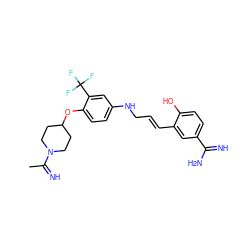 CC(=N)N1CCC(Oc2ccc(NC/C=C/c3cc(C(=N)N)ccc3O)cc2C(F)(F)F)CC1 ZINC000013441117