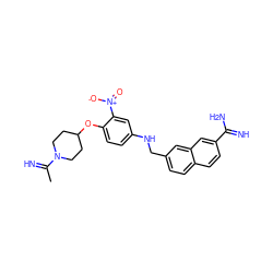 CC(=N)N1CCC(Oc2ccc(NCc3ccc4ccc(C(=N)N)cc4c3)cc2[N+](=O)[O-])CC1 ZINC000013441100