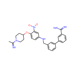 CC(=N)N1CCC(Oc2ccc(NCc3cccc(-c4cccc(C(=N)N)c4)c3)cc2[N+](=O)[O-])CC1 ZINC000013441102