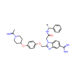 CC(=N)N1CCC(Oc2ccc(OCc3nc4cc(C(=N)N)ccc4n3CC(=O)N[C@H](C)c3ccccc3)cc2)CC1 ZINC000028374243