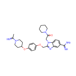 CC(=N)N1CCC(Oc2ccc(OCc3nc4cc(C(=N)N)ccc4n3CC(=O)N3CCCCC3)cc2)CC1 ZINC000028372108