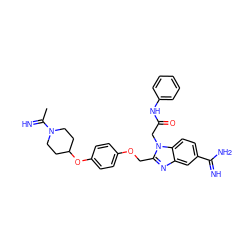 CC(=N)N1CCC(Oc2ccc(OCc3nc4cc(C(=N)N)ccc4n3CC(=O)Nc3ccccc3)cc2)CC1 ZINC000028370831