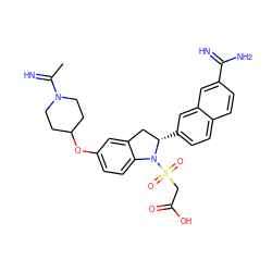 CC(=N)N1CCC(Oc2ccc3c(c2)C[C@H](c2ccc4ccc(C(=N)N)cc4c2)N3S(=O)(=O)CC(=O)O)CC1 ZINC000003995071