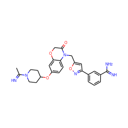 CC(=N)N1CCC(Oc2ccc3c(c2)OCC(=O)N3Cc2cc(-c3cccc(C(=N)N)c3)no2)CC1 ZINC000003964184