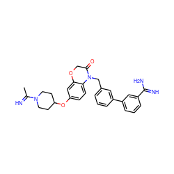 CC(=N)N1CCC(Oc2ccc3c(c2)OCC(=O)N3Cc2cccc(-c3cccc(C(=N)N)c3)c2)CC1 ZINC000003964183