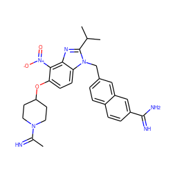 CC(=N)N1CCC(Oc2ccc3c(nc(C(C)C)n3Cc3ccc4ccc(C(=N)N)cc4c3)c2[N+](=O)[O-])CC1 ZINC000013441140