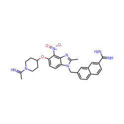 CC(=N)N1CCC(Oc2ccc3c(nc(C)n3Cc3ccc4ccc(C(=N)N)cc4c3)c2[N+](=O)[O-])CC1 ZINC000013441127