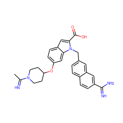 CC(=N)N1CCC(Oc2ccc3cc(C(=O)O)n(Cc4ccc5ccc(C(=N)N)cc5c4)c3c2)CC1 ZINC000003815603