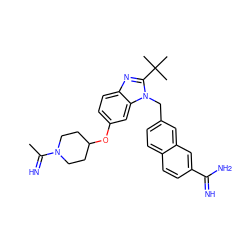 CC(=N)N1CCC(Oc2ccc3nc(C(C)(C)C)n(Cc4ccc5ccc(C(=N)N)cc5c4)c3c2)CC1 ZINC000028016772