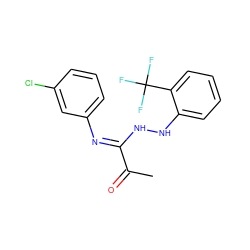 CC(=O)/C(=N/c1cccc(Cl)c1)NNc1ccccc1C(F)(F)F ZINC000013473557