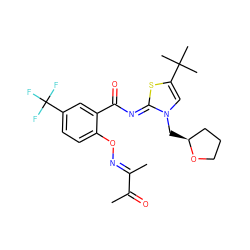 CC(=O)/C(C)=N/Oc1ccc(C(F)(F)F)cc1C(=O)/N=c1\sc(C(C)(C)C)cn1C[C@H]1CCCO1 ZINC000139908903