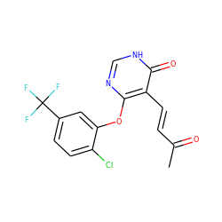 CC(=O)/C=C/c1c(Oc2cc(C(F)(F)F)ccc2Cl)nc[nH]c1=O ZINC000072177734