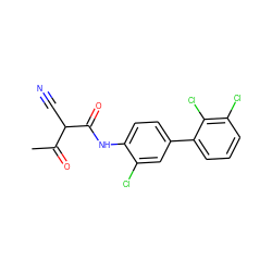 CC(=O)C(C#N)C(=O)Nc1ccc(-c2cccc(Cl)c2Cl)cc1Cl ZINC000100420278