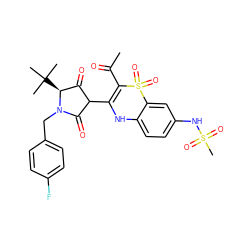 CC(=O)C1=C(C2C(=O)[C@H](C(C)(C)C)N(Cc3ccc(F)cc3)C2=O)Nc2ccc(NS(C)(=O)=O)cc2S1(=O)=O ZINC000049694469